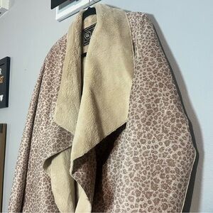 Chi by Falchi Leopard Faux Fur Lined Drapey Open Front Coat Jacket Size Medium